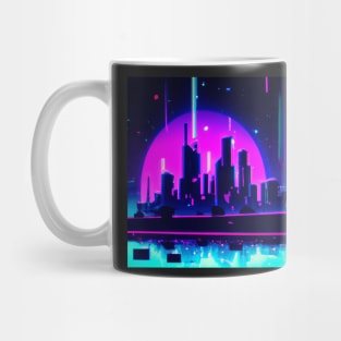 Cyan synthwave city Mug